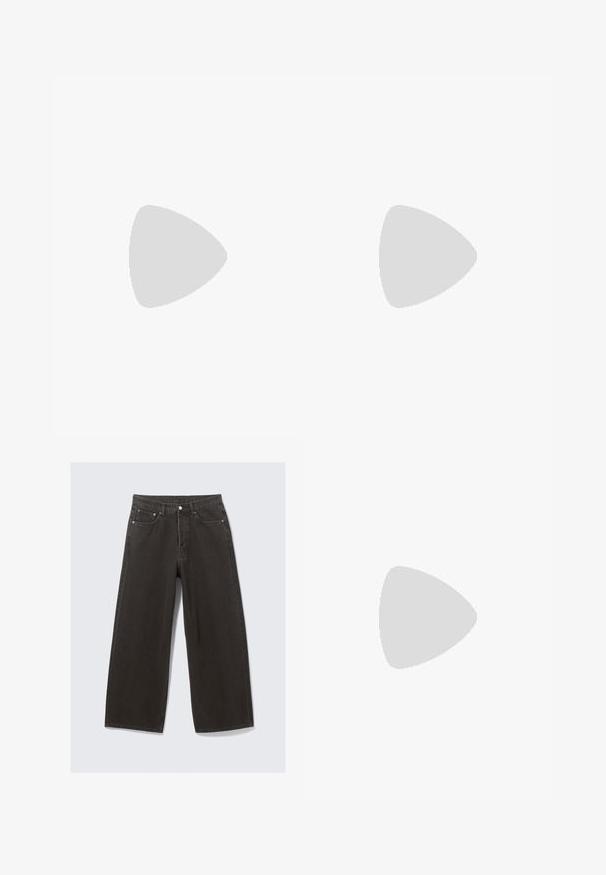 Five short-sleeve t-shirts in white, light blue, mint green, navy, and black; cotton material with round neck and logo accents.; Black wide-leg jeans made of denim. Features a standard waistband, five pockets, and metal hardware. Stitched detailing along seams.; White leather sneakers with a smooth finish, perforated accents, and a textured midsole. Features a logo on the tongue and side stripes.; Silver Casio quartz watch with a rectangular face, textured white dial, analog hands, digital display, and a metal link band. Water-resistant.