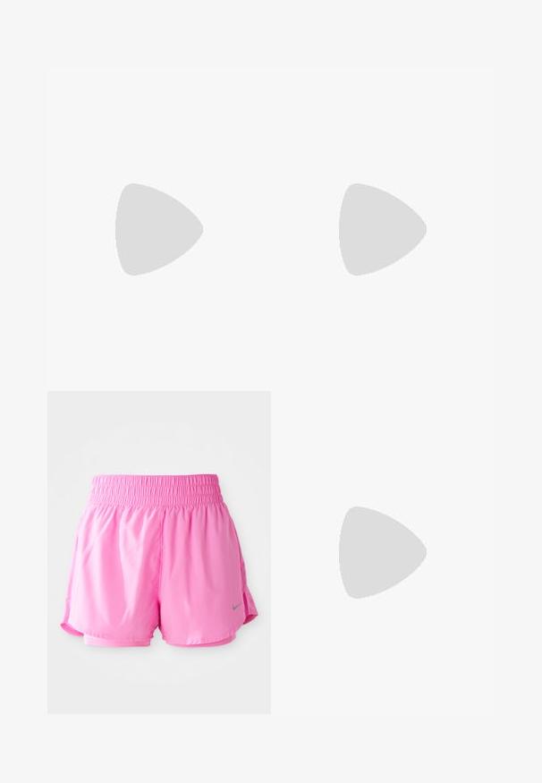Ljusgrön atletisk tanktop i andningsbart material, med rund halsringning, breda axelband och en liten grå logotyp på bröstet.; Rosa sportshorts med ett smockat midjeband, tillverkade av lättviktsmaterial. Har en grå Nike-logotyp och en lagerdesign för andningsförmåga.; Vitaidrottsskor i vitt med en texturerad ovandel, vadderat krage och snörning. Har en böjd yttersula och diskret logotyp på sidan.; Sportiga solglasögon med en klar plastbåge, stora linser i grön till gul gradering och svarta detaljer på bågarna.