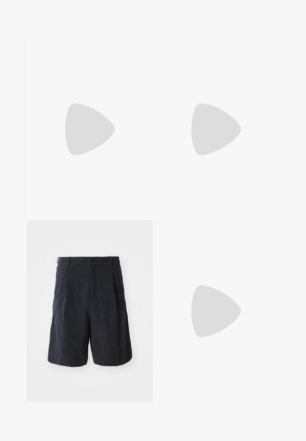 Polo-shirt vert à manches longues avec des rayures verticales, col, patte de boutonnage à trois boutons et logo brodé sur la poitrine. Matière en coton.; Weekday LOOSE SUIT - Short - black; Baskets en suède rose avec des rayures noires, semelle en gomme et talon en velours violet texturé. Présente un design à lacets et un logo embossé sur le côté.; Lunettes de soleil à monture grise et transparente, de forme carrée, avec des verres dégradés bleus et des accents métalliques sur les branches. Matériau léger.