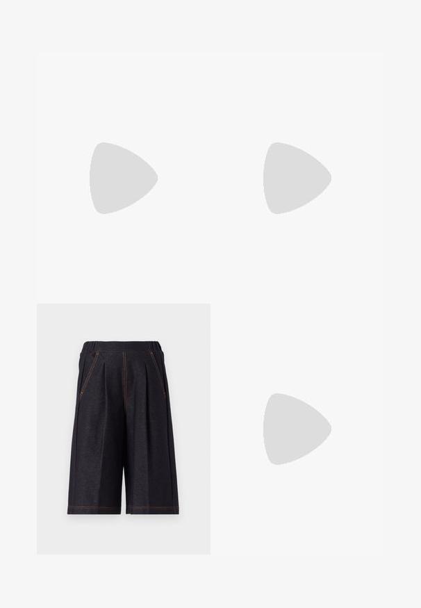 Top sans manches en satin marron avec un col rond, texture lisse et coupe ajustée, conçu pour une silhouette élancée.; Shorts gris foncé en tissu doux, avec des plis et des accents de couture orange. Taille élastique pour le confort, design à longueur de genou.; Chaussure en cuir noir à talon ouvert avec un bout pointu, présentant un accent tressé et un design supérieur plissé. Semelle plate avec un matériel minimal.; Sac à main en cuir marron avec une fermeture à rabat, des accents en métal doré, une bandoulière et une texture lisse. Forme rectangulaire compacte.