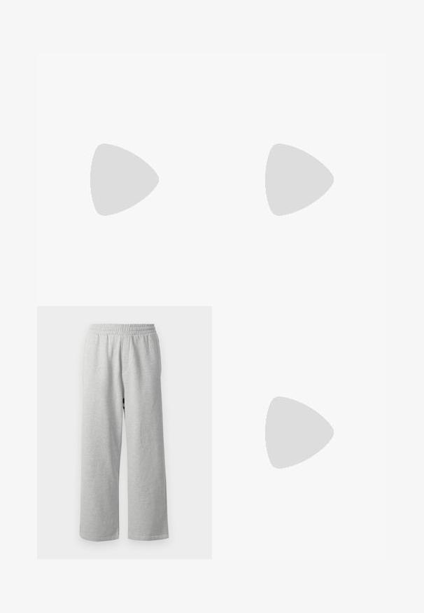 T-shirt in cotone grigio scuro con scollatura rotonda, maniche corte e vestibilità ampia. Presenta cuciture visibili lungo le cuciture.; Pantaloni della tuta grigi in cotone con vita elasticizzata e gamba larga, caratterizzati da una texture liscia e un design minimale, adatti per un abbigliamento informale.; Sneaker bianche in pelle con finitura liscia, punta arrotondata, lacci piatti e suola texturizzata. Accento in suede grigio sul tallone.; Occhiali da sole con una struttura elegante in metallo argentato, lenti grigio scuro e un design aerodinamico caratterizzato da bordi appuntiti e aste sottili.; Borsa a spalla in pelle nera con chiusura a zip, caratterizzata da un corpo testurizzato, cuciture bianche e una tracolla con occhielli in argento.