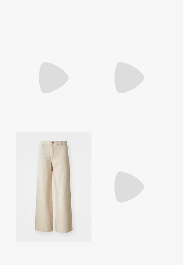 Olive green short-sleeve t-shirt made of soft fabric, with a crew neckline and a relaxed fit, displayed against a white background.; Beige wide-leg jeans made of denim, featuring a high waist, button closure, belt loops, and side pockets. Smooth texture and relaxed fit.; Black leather sandal with a square toe, thin straps, adjustable ankle strap, and a low heel. Features a small gold accent on the strap.; Leather shoulder bag in light tan with a smooth texture, minimalist design, a single curved strap, and subtle hardware detailing.