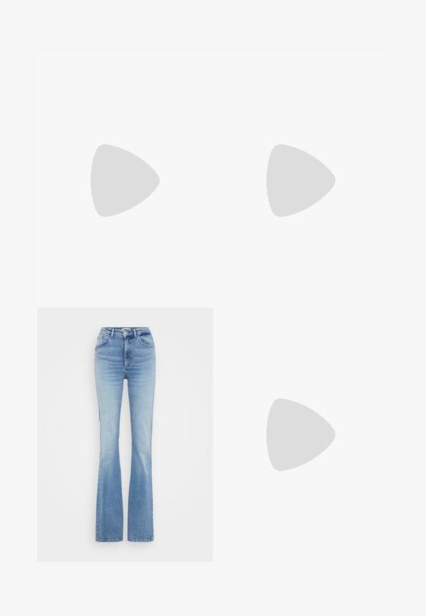 rag & bone THE SLUB VEE - T-shirts basic - fossil; ONLY Tall ONLJUICY  - Flared jeans - medium blue denim; Mango Pumps - ecru; Lauren Ralph Lauren CROSSHATCH LEATHER SMALL FARRAH SATCHEL - Håndtasker - cornflower blue