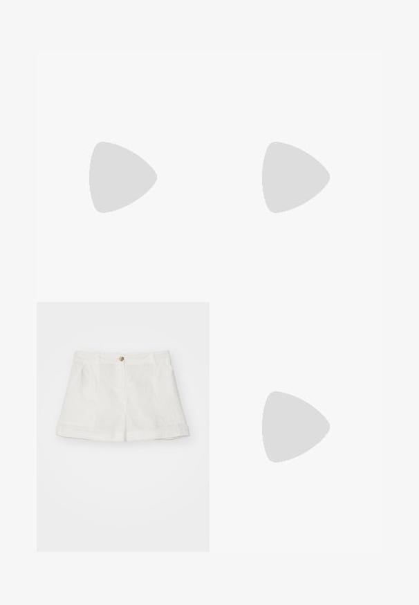 Gray square-neck tank top, made of smooth fabric, featuring a contrasting dark trim and a small embroidered logo at the center front.; MAX&Co. Shorts - elfenbeinfarben; White leather block-heel sandal featuring an ankle strap with a buckle and minimalist design. Open toe and smooth textures throughout.; Brown textured leather crossbody bag with gold chain strap and flap closure. Front features logo detail and a pocket under the flap.
