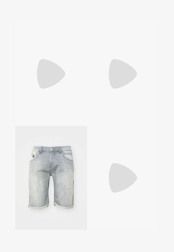 Beige cotton t-shirt with short sleeves, crew neckline, and a small black graphic print on the upper left chest. Tag visible at the bottom side.; Light blue denim shorts with a faded wash, roll-up cuffs, front pockets, and distressed detailing on the thigh. Button closure at the waist.; High-top beige canvas sneakers with red stripe, white rubber sole, and metal eyelets, featuring iconic star logo on the side.; Brown rectangular sunglasses with thin silver wire frames and nose bridge supports. Lenses are flat and slightly tinted.