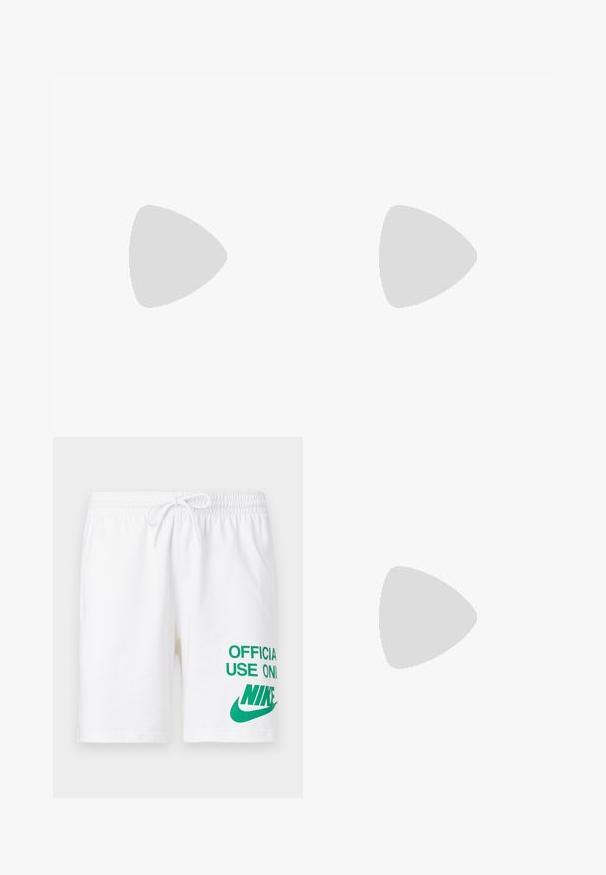 Mėlynas medvilnės marškinėliai su apvaliu kaklu ir trumpomis rankovėmis. Krūtinėje yra mažas oranžinis Nike SB logotipas. Lygus paviršius.; Balti medvilniniai šortai su elastingu juosmeniu ir reguliuojamu raišteliu, dešinėje pusėje su žaliais užrašais ir logotipu.; Baltos Nike Air Max 90 sportbačiai su.comi ir odos viršumi, perforuota pirštų dėžute ir matomu oro pagalvėle kulne.; Juodi akiniai saulės su matinio paviršiaus užbaigimu, stačiakampiai lęšiai, švelnus lenkimas ant šventyklų, subtilus logotipo detalizavimas ir dūminiai lęšiai.