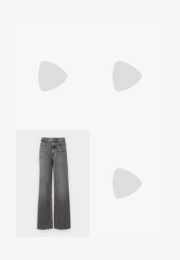 White cotton t-shirt with short sleeves, crew neckline, relaxed fit, and smooth texture; no patterns or visible hardware.; Wide-leg jeans in faded black denim. Features a high waist, five pockets, and contrast stitching. Smooth texture with a slightly worn appearance.; Navy blue suede ankle boot with elastic side panel, rounded toe, and block heel. Textured fabric and smooth sole add contrast.; Gold hoop earrings with a smooth, rounded design. Thin and lightweight, featuring a continuous loop without any embellishments.