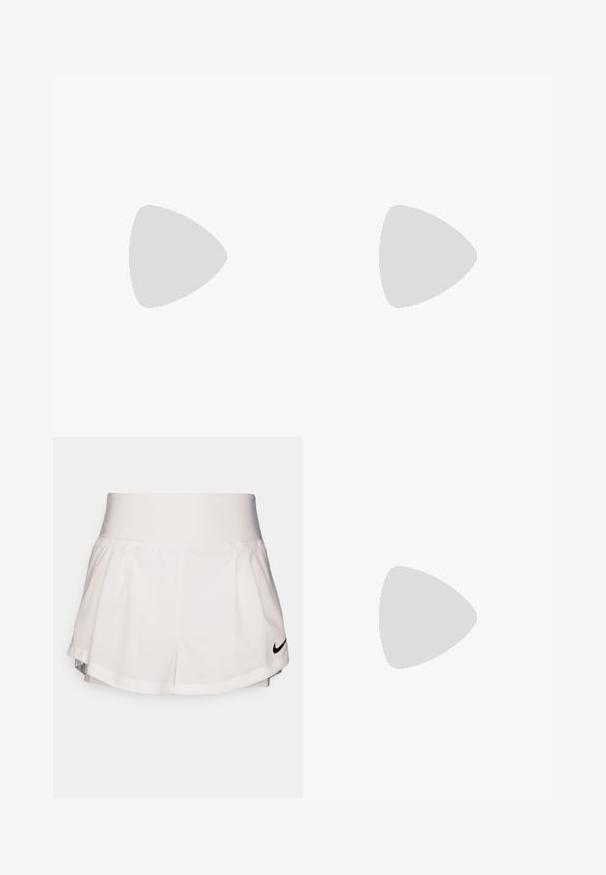 Gaiši dzeltena bezrūšu sporta topa blūze, izgatavota no gludas auduma, ar noapaļotu kakla izgriezumu un mazu baltu logo uz krūšu daļas.; Nike Performance SHORT - Sporta šorti - white/black; Baltas sporta apavi ar teksturētu augšdaļu, iešūtām malām un auklām. Roku pielāgota zole un diskrēta zīmola identifikācija sānos.; Melnas bezpirkstu cimdus, kas izgatavoti no elastīga materiāla, ar atvērtu plaukstas dizainu, satveršanas akcentiem un Nike logo baltā krāsā.