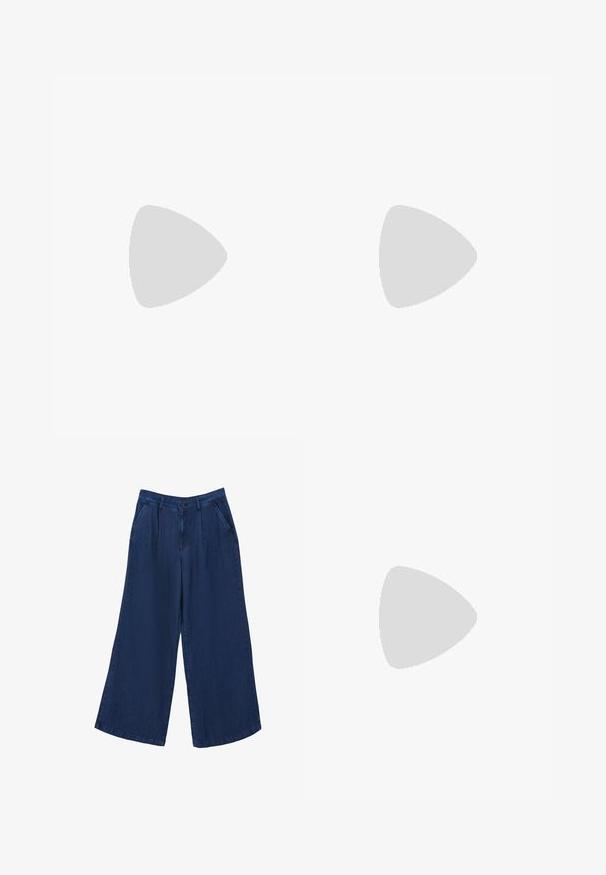 T-shirt en coton bleu marine avec un col rond et des manches courtes, arborant le texte blanc "MIDNIGHT IN PARIS" sur le devant.; Pantalons en denim à jambes larges de couleur bleu foncé. Comprend deux poches avant, une fermeture à bouton et une texture lisse en tissu léger.; Baskets synthétiques argentées avec des rayures navy, bout rond, doublure blanche et semelle en caoutchouc. Présente un dessus texturé et un système de laçage.; Lunettes de soleil à motif écaille de tortue avec verres marron, monture en plastique et légers accents métalliques sur les charnières. Fabriquées en Chine.