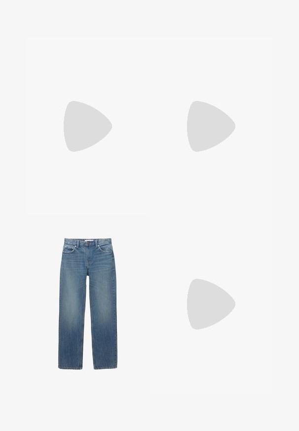 Chemise à manches longues bleu marine avec des rayures blanches horizontales, avec un col rond et en matériau en coton doux.; Jeans en denim bleu clair à coupe droite, avec cinq poches et des éléments en métal de couleur cuivrée. Le tissu présente une légère décoloration et une texture douce.; Baskets Adidas en daim bleu marine avec des rayures bleu clair, semelle en gomme, languette de talon bleu clair et marquage doré "Spezial" sur le côté.; Sac à main en cuir bordeaux avec deux poignées, quincaillerie dorée et fermeture éclair. Présente une texture lisse et des détails de couture subtils.