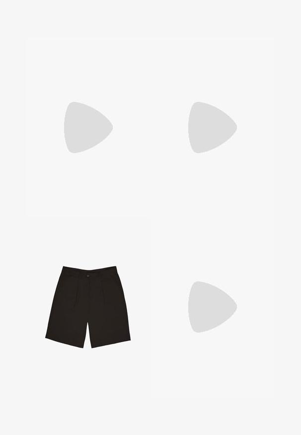 Top din bumbac alb fără mâneci, cu guler rotund și bretele late. Textură netedă, fără modele, design curat și etichetă de marcă pe guler.; Shorts negre dintr-un material neted, cu un singur nasture frontal, pliuri și buzunare laterale, concepute pentru o potrivire confortabilă.; Adidași atletici bej din materiale din plasă și suede, cu vârf rotund, talpă groasă și accente reflectante notabile pe lateral.; Ochelari de soare cu o ramă transparentă de culoare bej deschis, lentile ovale și brațe subțiri cu un logo subtil gravat. Finisaj mat cu un design minimalist.