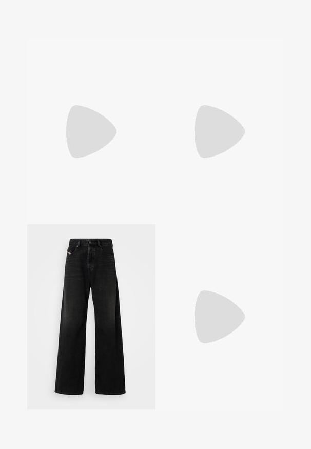 T-shirt en coton blanc avec un col ras du cou, présentant un logo Diesel noir et rouge audacieux et le texte "DENIM" dans un style contrasté. Manches courtes.; Jean en denim noir à jambe large avec une taille haute, dotés d'une fermeture à bouton, de poches avant et d'une texture délavée.; Baskets blanches de sport avec une tige en mesh texturé, de subtiles accents roses sur la semelle et un logo de crocodile vert sur le côté.; Sac bandoulière en denim avec une sangle en cuir noir, design de logo ovale à l'avant et fermeture éclair sur le dessus. Fini texturé.