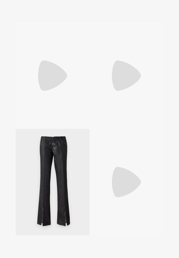 Top de manga larga de malla con un colorido estampado gráfico de figuras sobre un fondo geométrico. Textura suave con un escote redondo.; Pantalones de campana negros con un acabado brillante, que cuentan con dos bolsillos frontales y aberturas cerca del dobladillo, fabricados con un tejido duradero.; Bailarina de piel negra con punta redondeada, textura suave, detalle de costura minimalista y diseño de suela flexible.; The Kooples SAC - Bolso de mano - black