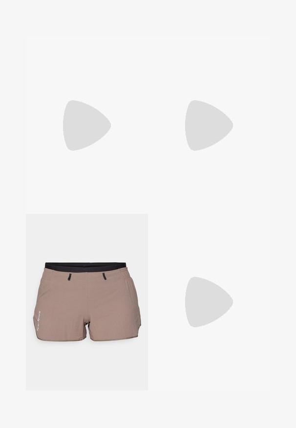 Žlté tričko s krátkym rukávom a okrúhlym výstrihom, vyrobené z mäkkej látky. Má jemné logo na hrudi a rovný lem.; Béžové šortky vyrobené z ľahkého materiálu, s textúrovaným vzorom, elastickým pásom s čiernymi akcentmi a dvoma bočnými vreckami.; Svetlo béžové bežecké tenisky s vrchnou časťou z mäkkej siete, polstrovaným golierom, výrazným logom "HOKA" v zlatej farbe a hrubou, tlmiacou podrážkou pre pohodlie.; Čierne slnečné okuliare Oakley s obopínajúcim rámom, tmavými obdĺžnikovými sklami a zakrivenými nožičkami na bielom pozadí.