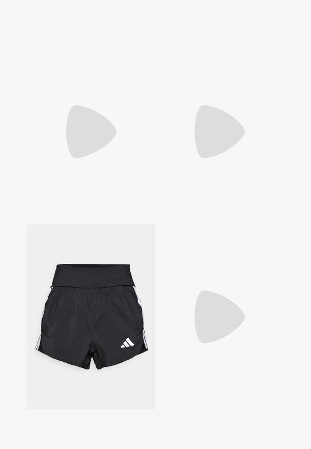 adidas Performance TENNIS PRO AEROREADY CROP - Felső - white; Fekete sportnadrág könnyű anyagból, széles derékpánttal, fehér oldalsávokkal és egy kisméretű fehér logóval az alsó szegélyen.; Rózsaszín teniszcipők sima felülettel, világosszürke kiegészítőkkel és fehér talppal, fehér zoknikkal és egy teniszlabdával egy salakpályán.; Fekete sportos fejpánt sima felülettel, ívelt formával és rugalmas felső résszel. Az oldalon egy kis fehér Adidas logó található.