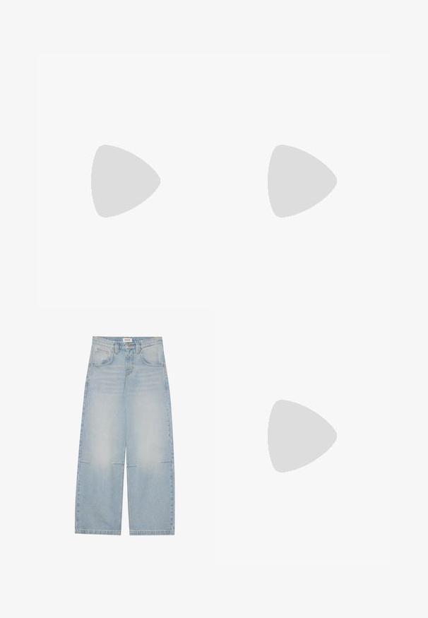 Pruun ribidega särk, millel on hõbedased "Guess" logo kaunistused, koos helesiniste laia säärega teksadega.; Heled sinine laiad denim teksad kõrge vöökohaga, viie taskuga ja kerge hääbumisega; omaduseks kontrastne õmblus ja nööpkinnitus.; Pruun nahast spordijalats, millel on kolm heledat riba, kummist tallaga, ümar varvas ja tekstuuriga sametised detailid kandadel ja varvastes.; Mustas nahast käekott klappkinnitusega, hõbedane riistvara, kaks esist pocketit, kontrastne õmblus ja eemaldatav õlavarre rihm.