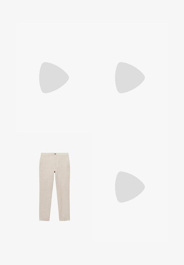 Mango HONDARRA - Polo shirt - beige; Mango Chinos - ecru; Light beige loafers with a pointed toe, smooth material, a strap across the vamp, and a low brown sole. Simple design with minimal accents.; Gold metal aviator sunglasses with large dark green lenses, featuring a thin frame and transparent nose pads for comfort.