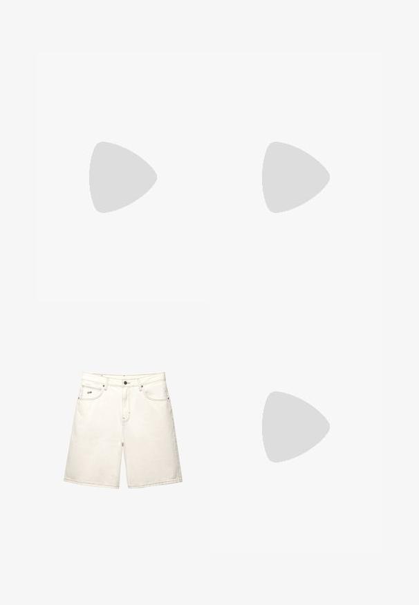 ARMEDANGELS JAAMES - T-shirt basic - dark amber; Witte denim shorts met een rechte snit, vijf zakken en zichtbare stiksels. Voorzien van een sluiting met een knop aan de voorkant en een klein merkje aan de zijkant.; Witte leren sneaker met zwarte suède accenten, drie zwarte strepen, beige rubberen zool en gouden "SPEZIAL" branding aan de zijkant.; Massimo Dutti GEOMETRIC - Zonnebril - dark brown