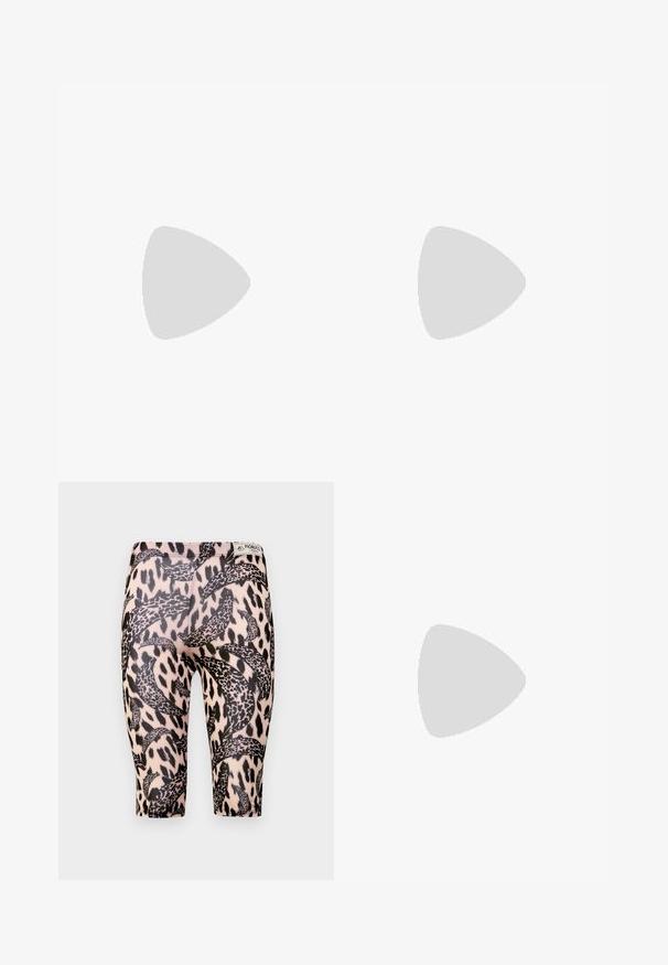 Lilla tanktopp med gul trim, med en stor hvit kursiv "Stieglitz" logo. Myk bomullsmateriale, slank passform.; Svarte og beige leggings med leopardskrift og buede mønstre. Laget av elastisk materiale, designet for komfort og passform.; Loeffler Randall LOUISA LACE UP BALLET FLAT - Ballerina med reim - black; Rosa matte solbriller med katteøyeform, mørke linser og tre horisontale utskjæringer på stengene.