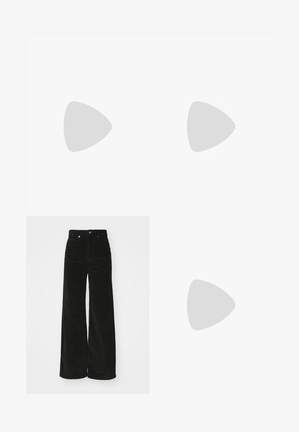 Even&Odd Camisola de manga comprida - grey; Calças de ganga largas pretas com cintura alta, apresentando dois bolsos frontais e fecho de botão metálico. Tecido texturizado com riscas verticais.; Top preto sem mangas, saia negra de pele ajustada com uma bainha em forma de onda, e sapatos prateados brilhantes com um design recortado e detalhe de fivela.; Bolsa tote de couro castanho com uma textura suave, design de abertura superior e duas alças para o ombro. Apresenta costura mínima e sem hardware visível.