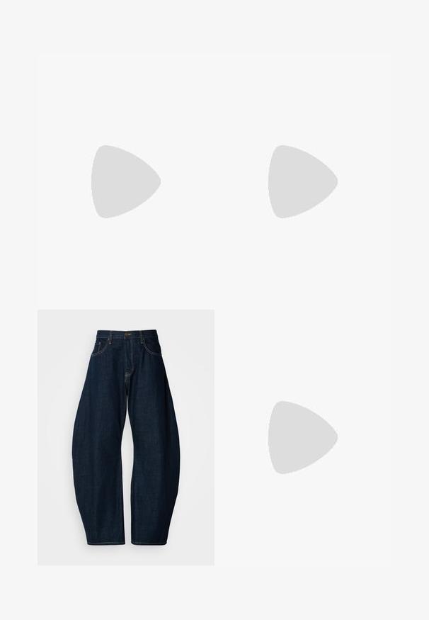 Black oversized t-shirt featuring a large black and white graphic of a shirtless figure holding a microphone. Made of cotton fabric.; Dark blue denim jeans with a wide-leg design, featuring prominent stitching, five pockets, and a brass button closure at the waistband.; Quilted beige slip-on shoe with gray Vibram sole, rounded shape, and rear loop. Features logo on side and textured upper surface.; Brown octagonal sunglasses with a thin black metal frame, accented by brown temples. Dark tinted lenses provide UV protection.