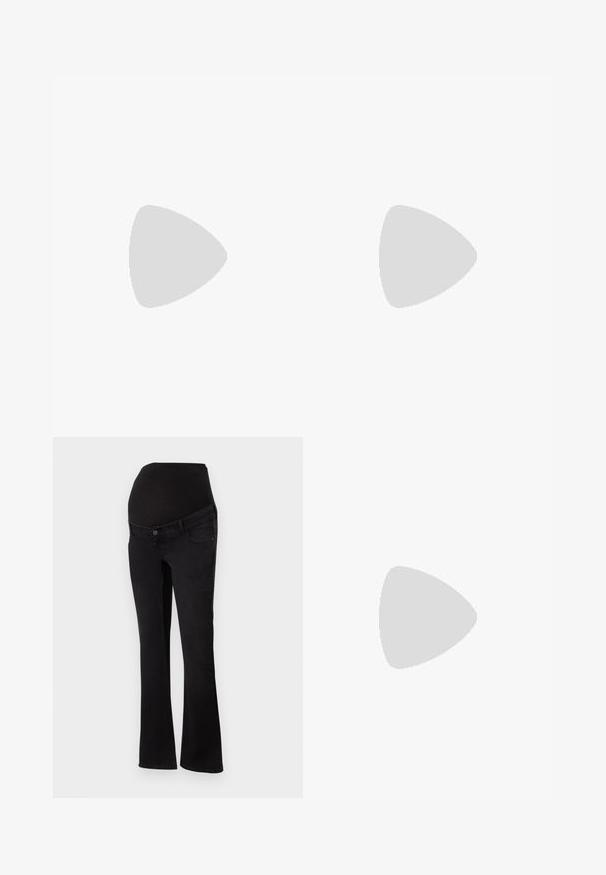 Ilgomis rankovėmis, suktas viršus tamsiai raudonos spalvos audiniu. Funkcijos V formos iškirptė ir šoninė rišimo detalė. Minkštas tekstūra ir prie kūno priglundanti siluetas.; Juodos džinsinio audinio nėštumo džinsai su elastinga juosmens juosta, kuri pakyla virš pilvo, prigludę klubams ir šlaunims, platėja ties kojų galu.; Juodi odiniai loaferiai su apvaliu pirštu, turi fransuojančią detalę ir dekoratyvinę juostelę priekyje, įrengti ant masyvaus kulno.; Juoda odinė pirkinių rankinė su tekstūruotu paviršiumi, auksinės spalvos detalėmis ir dviem apvaliais rankenomis. Turi saugų užsegimą ir minimalistinį prekės ženklo ženklinimą.