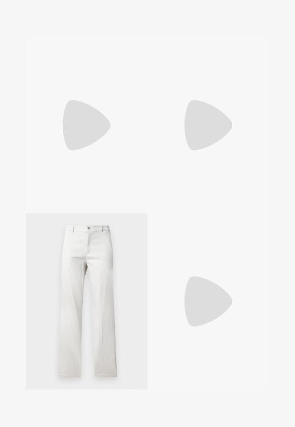 Gray short-sleeve t-shirt made of a soft, lightweight fabric with a crew neckline and minimal seams. Suitable for casual wear.; Light gray trousers with a straight-leg design, made from a smooth fabric, featuring a front button closure and side pockets.; Black leather loafers feature a raised seam, two decorative straps on the upper, and a thick textured sole for added grip.; Black messenger bag made of textured material with a flap closure, adjustable strap, and metal hardware. Features a logo detail on the front.