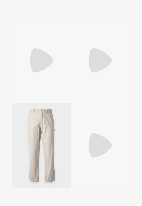 Jack & Jones JORNOHO TEE - Triko s potiskem - brown; Béžové cargo kalhoty vyrobené z pevného bavlněného materiálu se rovnými nohavicemi, zapínáním na předním knoflíku a bočními kapsami pro praktičnost. Hladká textura s jemným prošíváním.; Bílé slip-on tenisky s texturovaným povrchem, silnou podešví a minimalistickým designem. Na boku je umístěno logo značky.; Černé sluneční brýle s obdélníkovým tvarem, tmavými skly, stříbrnými akcenty na spáncích a matným povrchem rámu.