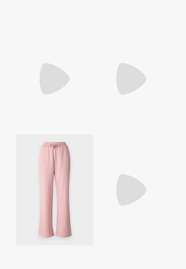 T-shirt noir cropped en coton avec un texte graphique audacieux en blanc et rouge "THE ROPDIES" avec un symbole de cœur intégré dans le design.; Pantalon de survêtement rose en tissu doux, avec une taille élastique dotée d'un cordon de serrage et une coupe évasée.; Ballerines en cuir noir avec un bout rond, texture lisse, détails de couture minimalistes et design de semelle flexible.; Sac à main synthétique noir avec une forme incurvée, doté d'une grande boucle carrée en argent et d'une seule poignée arrondie. Texture lisse.