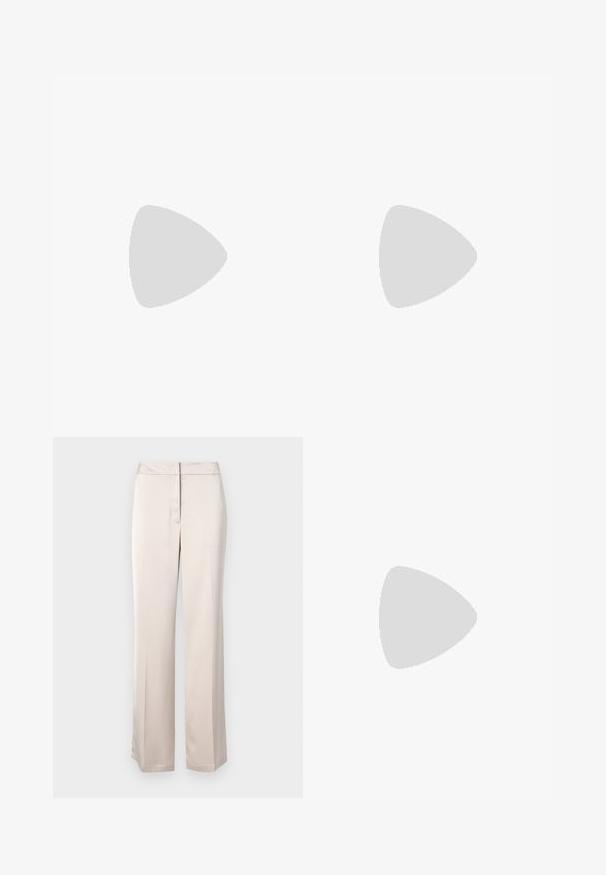 Vaalean beige neuleliivi, jossa on tekstuurinen muotoilu, ulkonevat fringet, ribattu kaulus ja alahelma.; Beige leveled trousers, valmistettu sileästä kankaasta, jossa on siisti siluetti, suoralla etuosalla ja huomaamattomalla vyötärön suljettavalla.; Ruskosuede-lenkkari, jossa on punavalkoinen kuvioitu reunus, teksturoidun pohjan ja UGG-logo sivussa. Sisältää kevyen korotuksen.; Kilpikonnakuosiset silmälasit, joissa on soikeat linssit ja tyylikäs, sileä pinta. Ominaisuudet: ohuet sivut, joissa on hienovarainen kaari temppeleissä. Kirkkaat linssit.; Musta nahkakotelo, jossa on teksturoitu pinta, ketjuhihna ja niittikoristelu alaosassa. Suorakulmainen muoto, jossa on vetoketjullinen lokero.