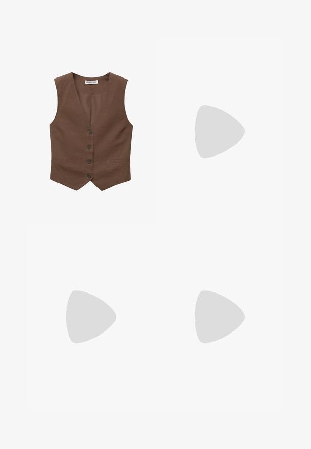 PULL&BEAR Weste - dark brown; Stradivarius GATHERED WITH RUFFLES - Bluse - dark brown; Bershka Stoffhose - dark brown; adidas Originals HANDBALL SPEZIAL - Sneaker low - earth strata/off white