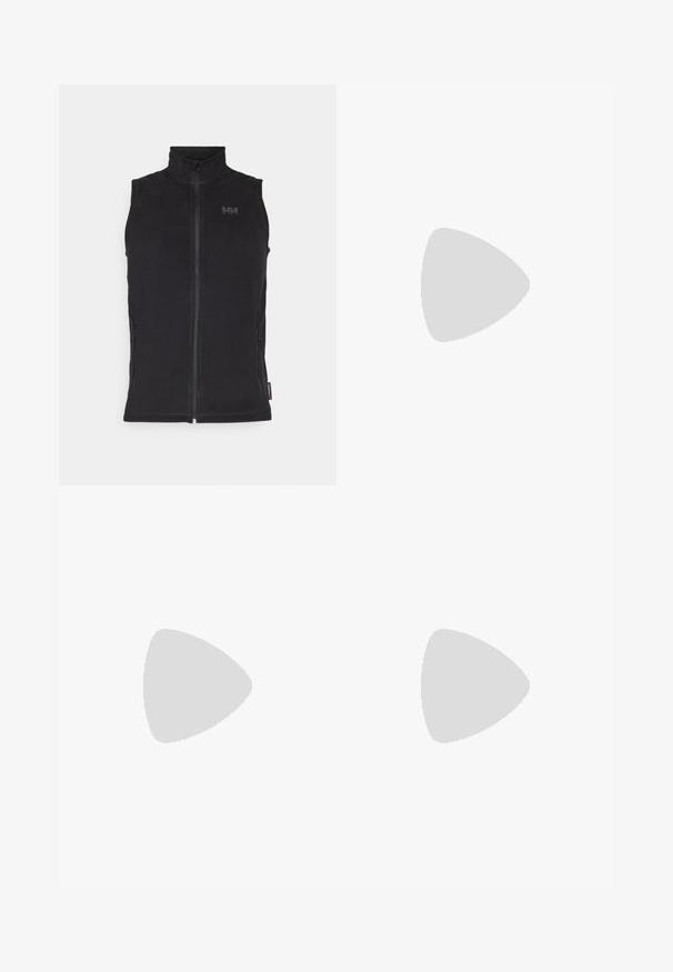 Gilet sans manches noir en tissu doux, doté d'un col montant, d'une fermeture éclair sur le devant et de deux poches zippées sur les côtés. Présenté sur fond blanc.; T-shirt noir à manches courtes en tissu léger. Présente un petit logo blanc sur la poitrine gauche et des accents subtils aux épaules.; Pantalon de sport noir en tissu léger, avec une taille à cordon, des poches latérales et des chevilles resserrées.; Chaussure de trail running noire avec une tige texturée, des lacets élastiques et une semelle extérieure Contagrip. Présente un ajustement serré et un pare-chocs protecteur.