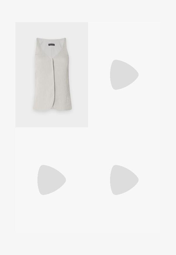 Heled hall, ilma varrukate ja V-kaelusega särk. Valmistatud tekstuurse materjaliga, millel on õrn karedusmust ja sirge lõige.; FRAME LACE UP - Lihtne T-särk - off white; Pruun nahast miniseelik, millel on stiilne disain, kaks lukuga küljetaskut ja kontrastsed õmblused servade äärtes.; Musthave mustika tantsutossud mustast nahast, ümmarguse varbaga, siledast tekstuurist, minimaalse õmblusdetailiga ja paindliku tallakujundusega.
