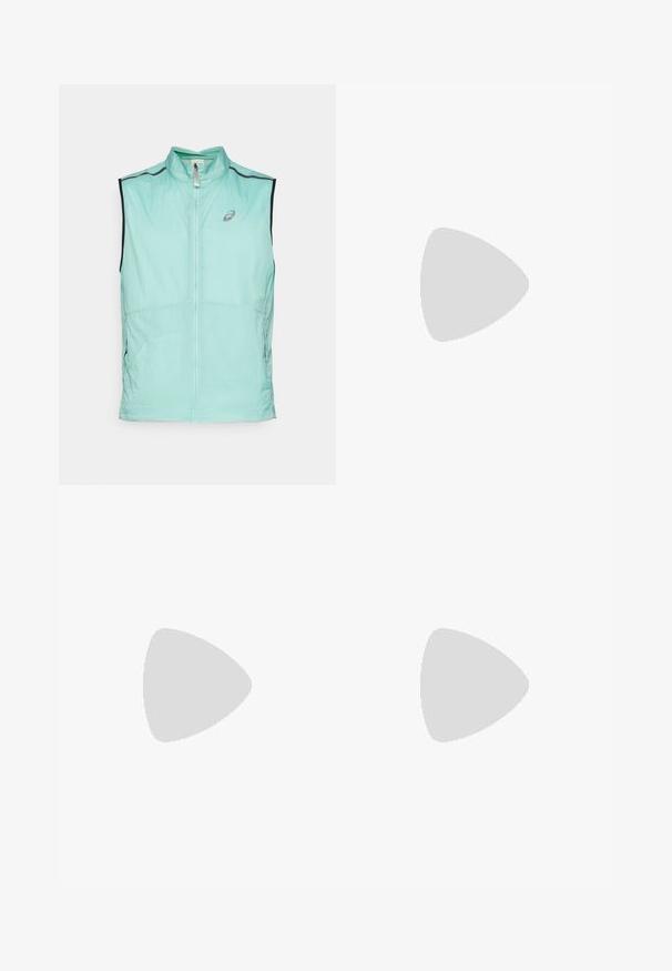 Kevyt mintunvihreä liivi, jossa on korkea kaulus ja vetoketjusuljenta. Siinä on erottuvat mustat yksityiskohdat ja huomaamaton logo edessä.; ASICS FUJITRAIL LOGO TOP - Tekninen t-paita - performance black; Mustat urheiluhousut, joissa on joustava vyötärö, sivutaskut ja kontrastiväriset kangaspaneelit jaloissa. Asics-logo lantiolla.; ASICS SOLUTION SPEED FF 3 CLAY - Massakentän kengät - black/prism blue