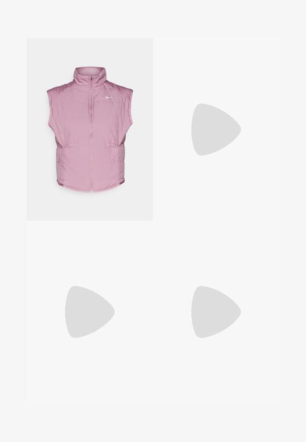Nike Performance SWIFT VEST - Mellény - plum dust; Hosszú ujjú, rózsaszín sportpóló sima, könnyű anyagból, kerek nyakú fazonnal és diszkrét Nike logóval a mellrészen.; Fekete sportshort, bordázott fekete derékkal és sárga akcentussal. Laza szabású, oldalsó részekkel a mozgás szabadságáért.; Fekete Nike futócipő légáteresztő hálós felsőrésszel, fehér Swoosh logóval, textúrázott részletekkel és krém színű ZoomX középtalppal.
