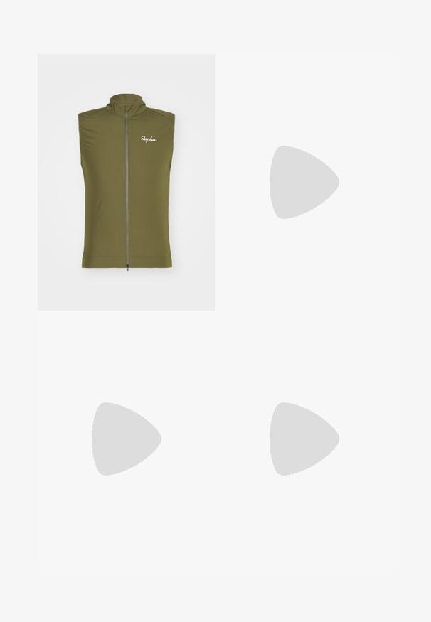 Rapha MENS CORE GILET - Vest - dark khaki/white; Svart idretts-t-skjorte med korte ermer, rund hals, laget av glatt stoff. Har en liten hvit Nike-logo øverst til venstre.; Svart sportskjørt laget av lett materiale med elastisk linning. Har en liten hvit Nike-logo nederst til venstre.; Svarte treningssko med teksturert mesh-overdel, snøring, tykk såle og fremtredende svart Nike-swoosh-logo på siden.