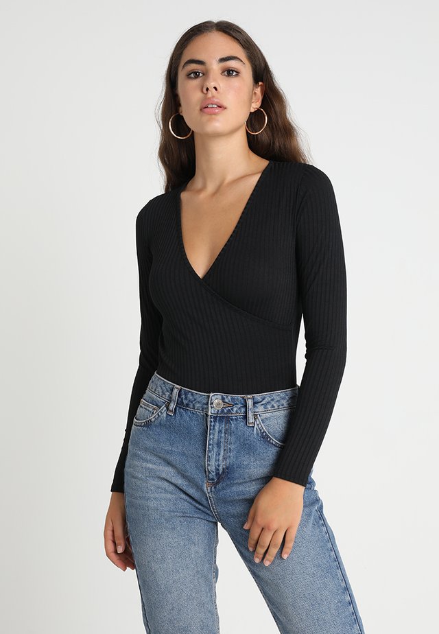 CARLY LONG SLEEVE WRAP BODY - Langarmshirt - black