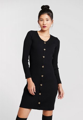 HORN BUTTON BODYCON - Jersey dress - black