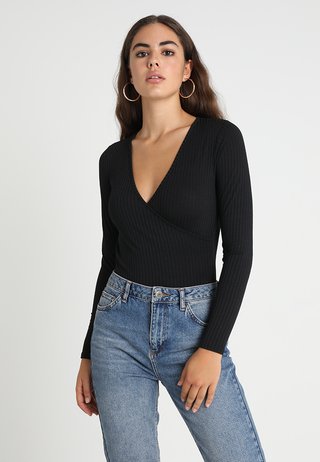 CARLY LONG SLEEVE WRAP BODY - Langarmshirt - black