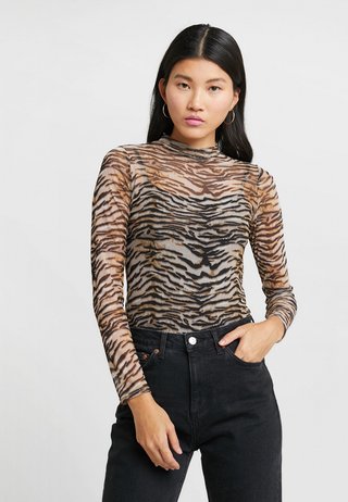 TIGER MESH HIGH NECK - T-shirt à manches longues - beige