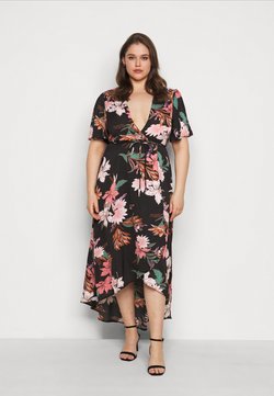 Missguided Plus - FLORAL HIGH LOW WRAP DRESS - Korte jurk - black