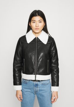 Who What Wear - ZIP FRONT JACKET - Imitatieleren jas - black/cream